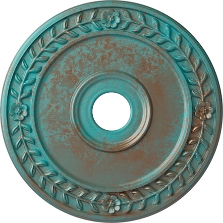 Ekena Millwork Wreath Ceiling Medallion (Fits Canopies up to 6"), 21 1/8"OD x 3 5/8"ID x 7/8"P, Copper Green Patina CM21WRCGS